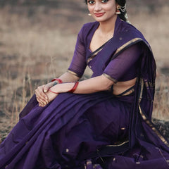 Pleasurable Purple Cotton Silk Saree With Imaginative Blouse Piece