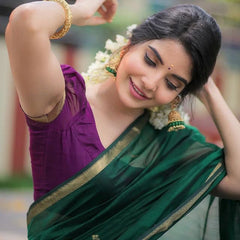 Attractive Green Cotton Silk Saree With Flaunt Blouse Piece