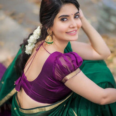 Attractive Green Cotton Silk Saree With Flaunt Blouse Piece