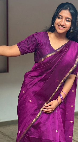 Confounding Magenta Cotton Silk Saree With Woebegone Blouse Piece