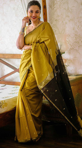 Gleaming Mustard Cotton Silk Saree With Classy Blouse Piece