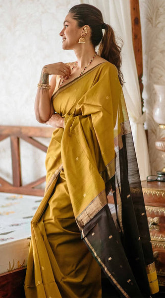 Gleaming Mustard Cotton Silk Saree With Classy Blouse Piece