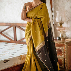Gleaming Mustard Cotton Silk Saree With Classy Blouse Piece