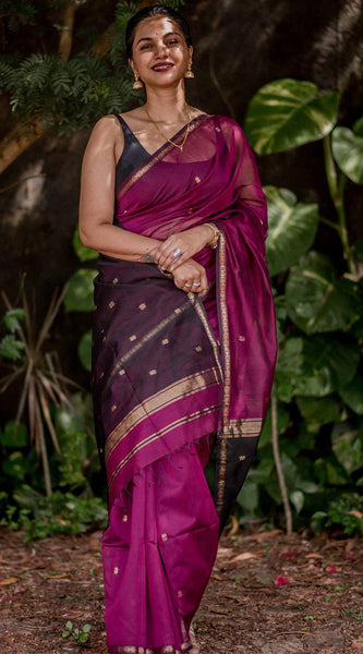 Marvellous Dark Pink Cotton Silk Saree With Gratifying Blouse Piece