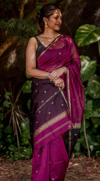 Marvellous Dark Pink Cotton Silk Saree With Gratifying Blouse Piece