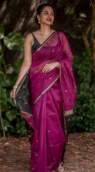Marvellous Dark Pink Cotton Silk Saree With Gratifying Blouse Piece