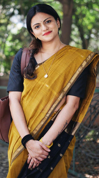 Ethnic Mustard Cotton Silk Saree With Glorious Blouse Piece