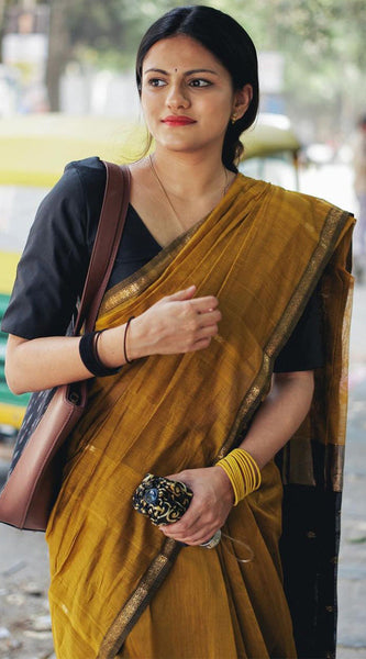 Ethnic Mustard Cotton Silk Saree With Glorious Blouse Piece