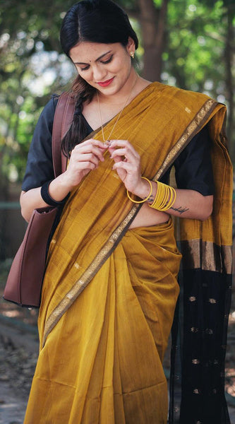 Ethnic Mustard Cotton Silk Saree With Glorious Blouse Piece