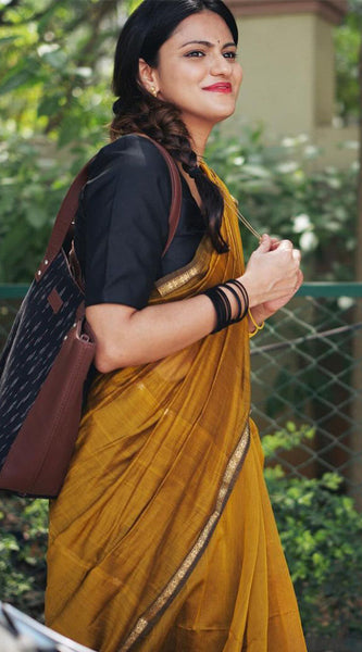 Ethnic Mustard Cotton Silk Saree With Glorious Blouse Piece