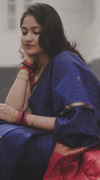 Exquisite Navy Blue Cotton Silk Saree With Ailurophile Blouse Piece