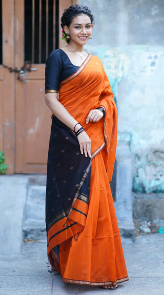 Enigmatic Orange Cotton Silk Saree With Panache Blouse Piece