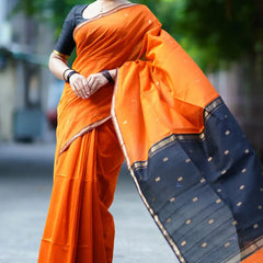 Enigmatic Orange Cotton Silk Saree With Panache Blouse Piece