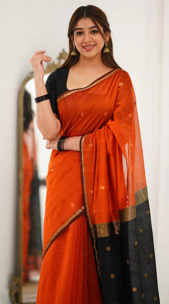 Luminous Orange Cotton Silk Saree With Scintillating Blouse Piece