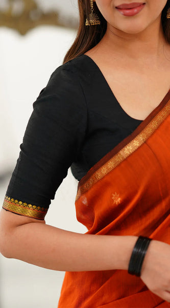 Luminous Orange Cotton Silk Saree With Scintillating Blouse Piece