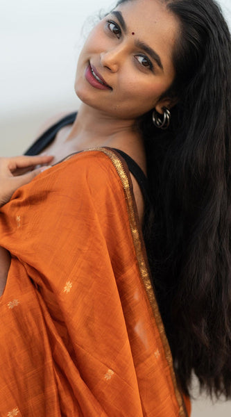 Unique Orange Cotton Silk Saree With Energetic Blouse Piece