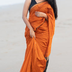 Unique Orange Cotton Silk Saree With Energetic Blouse Piece