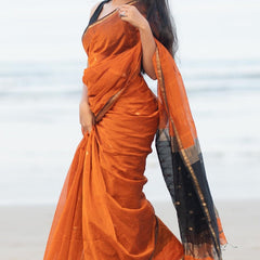 Unique Orange Cotton Silk Saree With Energetic Blouse Piece
