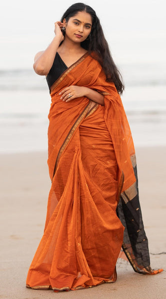 Unique Orange Cotton Silk Saree With Energetic Blouse Piece