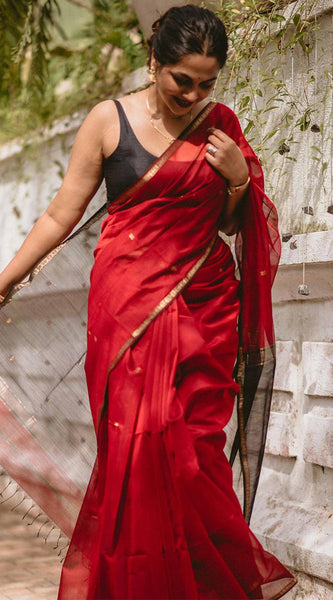 Efflorescence Red Cotton Silk Saree With Lagniappe Blouse Piece