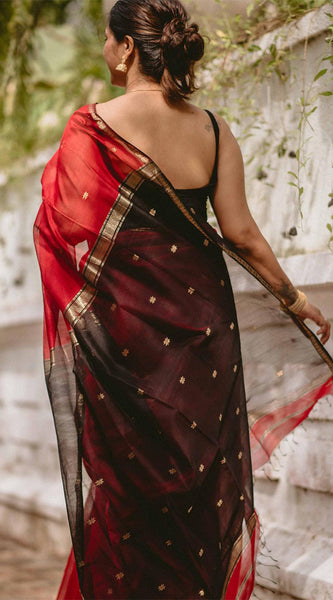 Efflorescence Red Cotton Silk Saree With Lagniappe Blouse Piece