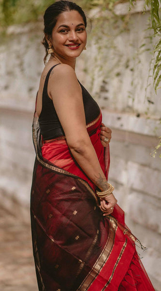 Efflorescence Red Cotton Silk Saree With Lagniappe Blouse Piece