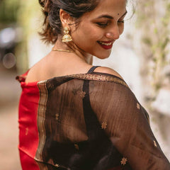 Efflorescence Red Cotton Silk Saree With Lagniappe Blouse Piece