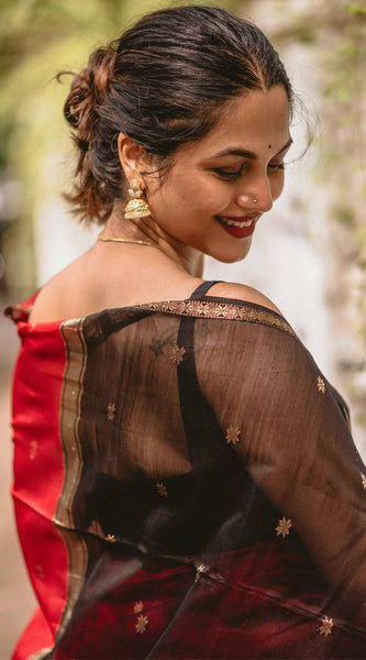 Efflorescence Red Cotton Silk Saree With Lagniappe Blouse Piece