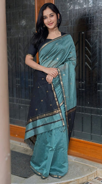 Classy Sea Green Cotton Silk Saree With Gratifying  Blouse Piece
