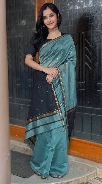 Classy Sea Green Cotton Silk Saree With Gratifying  Blouse Piece