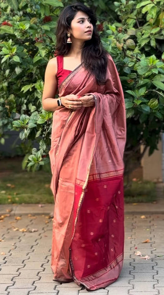 Comely Pink Cotton Silk Saree With Fancifull Blouse Piece