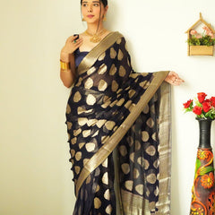 Tempting 1-Minute Ready To Wear Black Soft Silk Saree