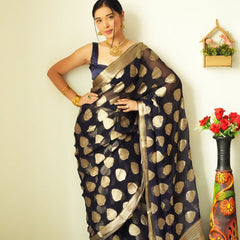 Tempting 1-Minute Ready To Wear Black Soft Silk Saree