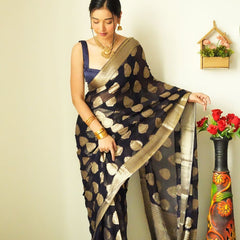 Tempting 1-Minute Ready To Wear Black Soft Silk Saree
