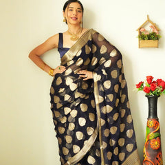 Tempting 1-Minute Ready To Wear Black Soft Silk Saree