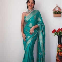 Trendy 1-Minute Ready To Wear Sea Green Soft Silk Saree