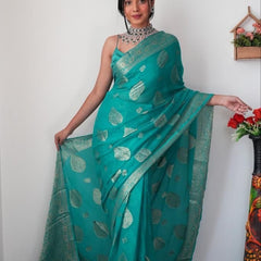 Trendy 1-Minute Ready To Wear Sea Green Soft Silk Saree