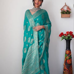 Trendy 1-Minute Ready To Wear Sea Green Soft Silk Saree