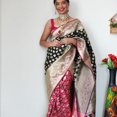 Attractive 1-Minute Ready To Wear Black Soft Silk Saree