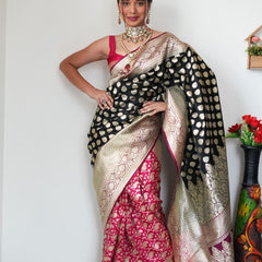 Attractive 1-Minute Ready To Wear Black Soft Silk Saree