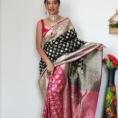 Attractive 1-Minute Ready To Wear Black Soft Silk Saree