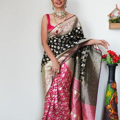Attractive 1-Minute Ready To Wear Black Soft Silk Saree