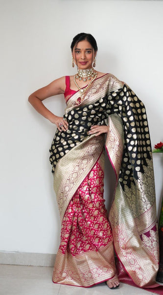 Attractive 1-Minute Ready To Wear Black Soft Silk Saree