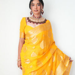 Classy 1-Minute Ready To Wear Yellow Cotton Silk Saree