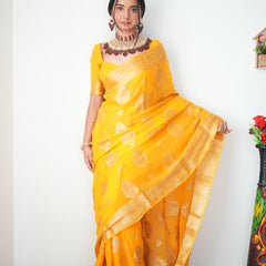 Classy 1-Minute Ready To Wear Yellow Cotton Silk Saree