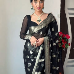 Most Stunning 1-Minute Ready To Wear Black Cotton Silk Saree