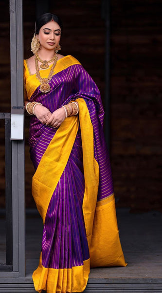 Dalliance Purple Soft Silk Saree With Chatoyant Blouse Piece
