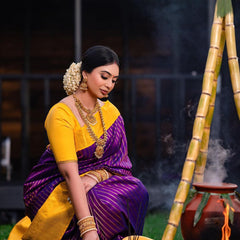 Dalliance Purple Soft Silk Saree With Chatoyant Blouse Piece