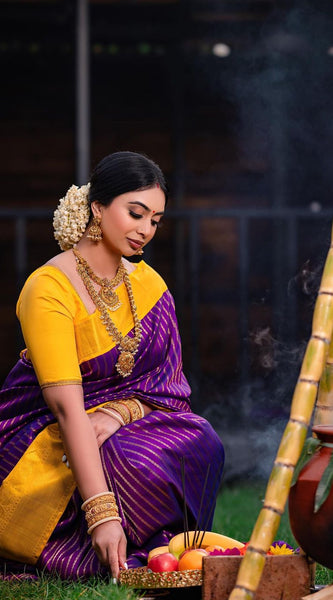 Dalliance Purple Soft Silk Saree With Chatoyant Blouse Piece