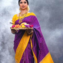Dalliance Purple Soft Silk Saree With Chatoyant Blouse Piece